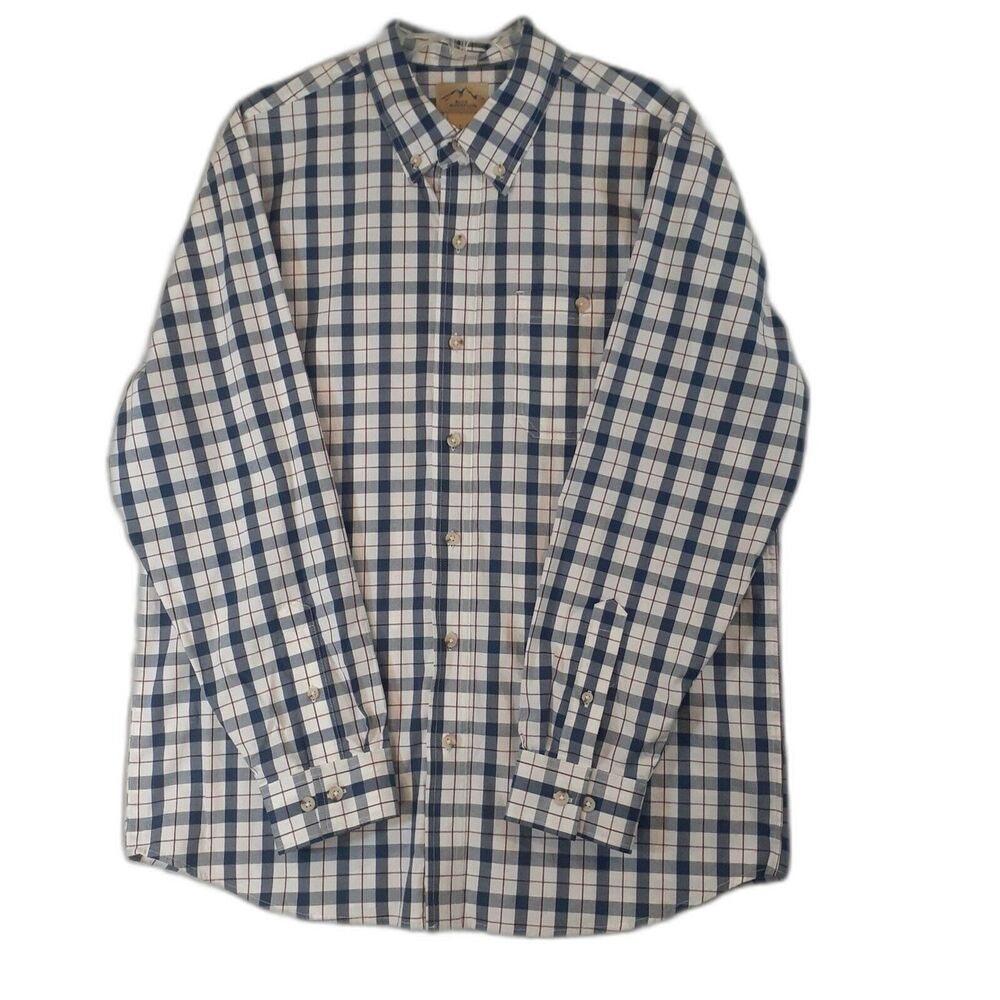 Blue Mountain Shirt Men Sz L Blue White Red Plaid Button Up Long Sleeve Normcore